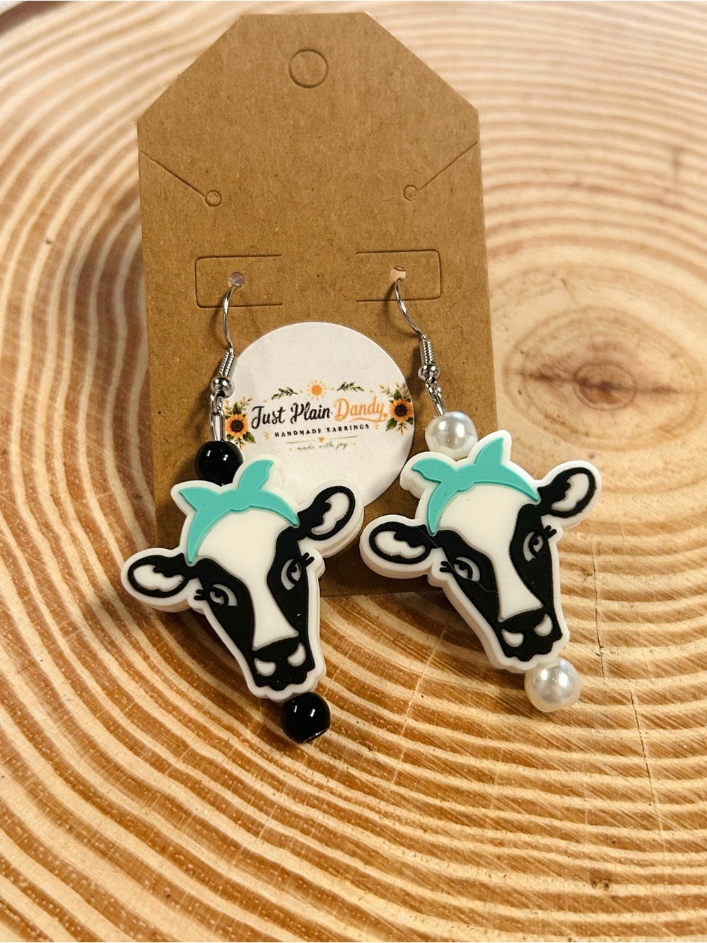 Cow Dangle Earrings Farm Animal Jewelry Black White Acrylic Earrings
